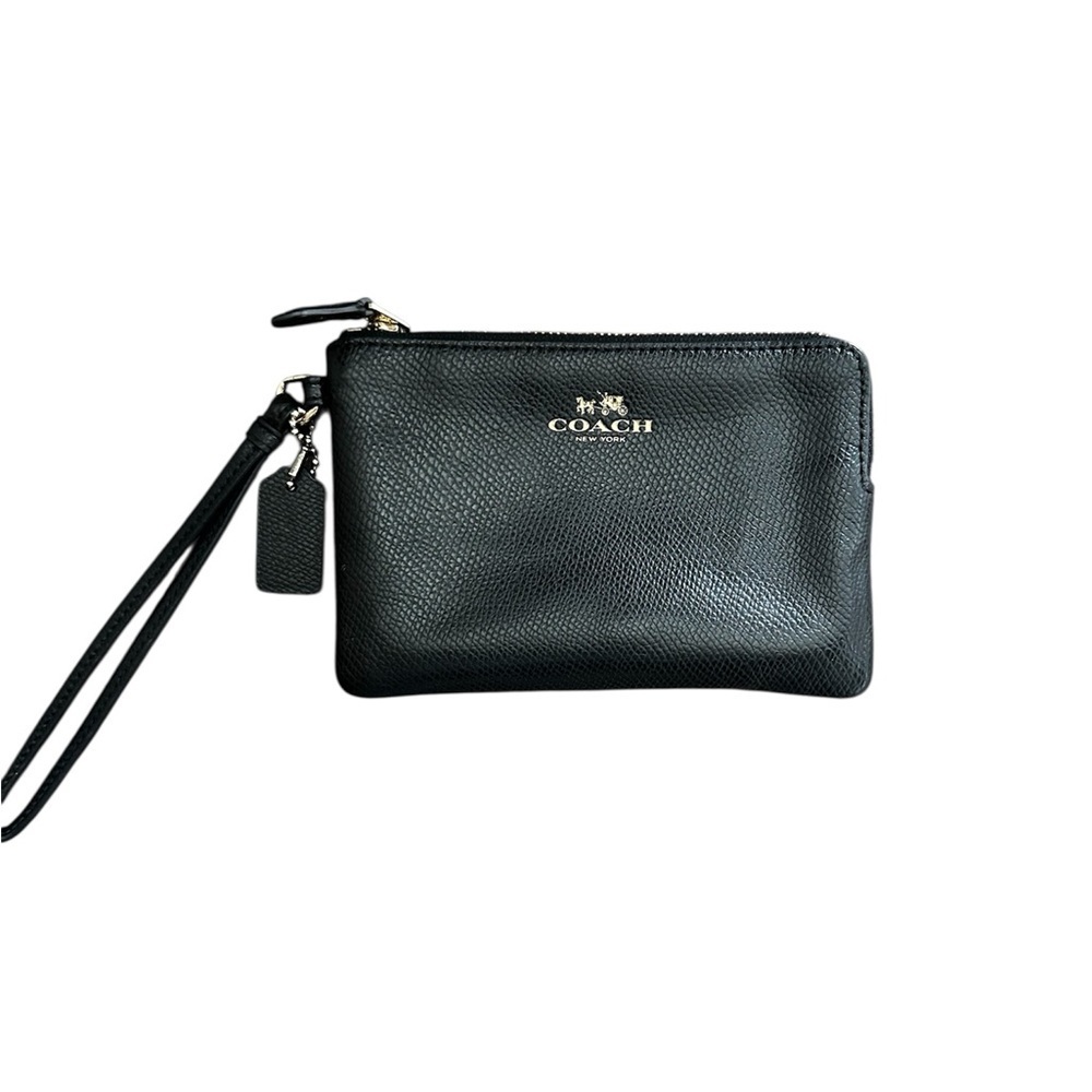 Coach Small Black Pebbled Leather Wristlet